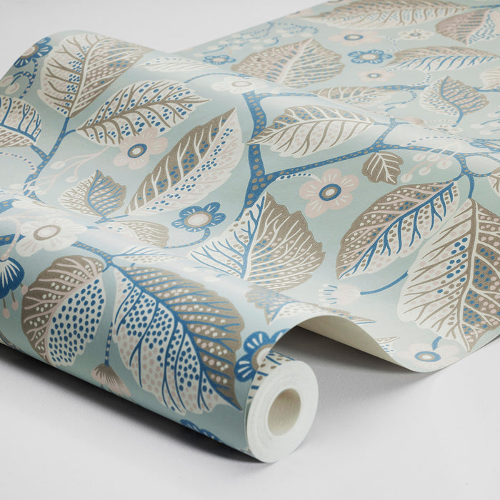 Schumacher Elm Tree Blue And Pink Wallpaper 7785
