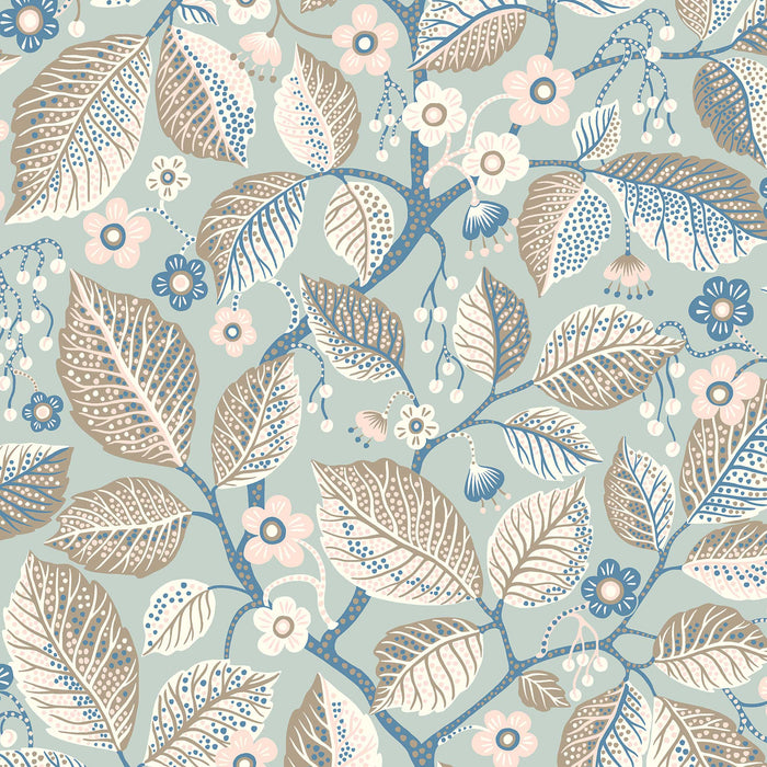 Schumacher Elm Tree Blue And Pink Wallpaper 7785