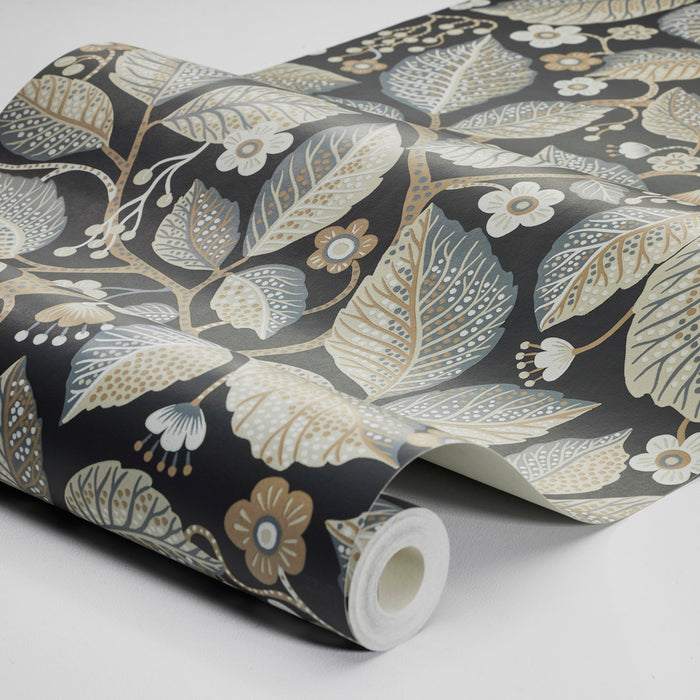 Schumacher Elm Tree Charcoal And Neutral Wallpaper 7786