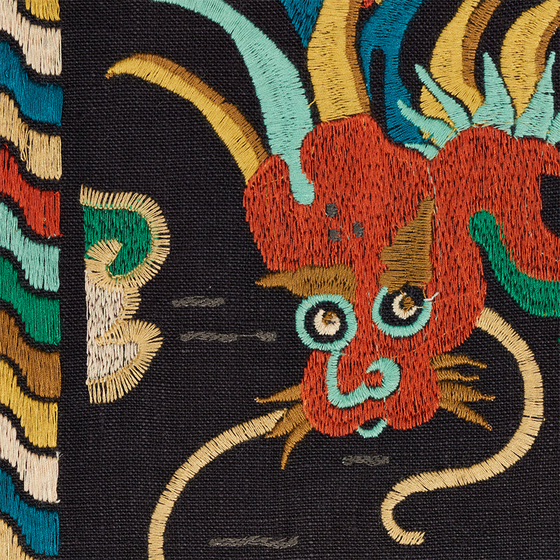 Schumacher Lotan Dragon Embroidery Black Fabric 78090
