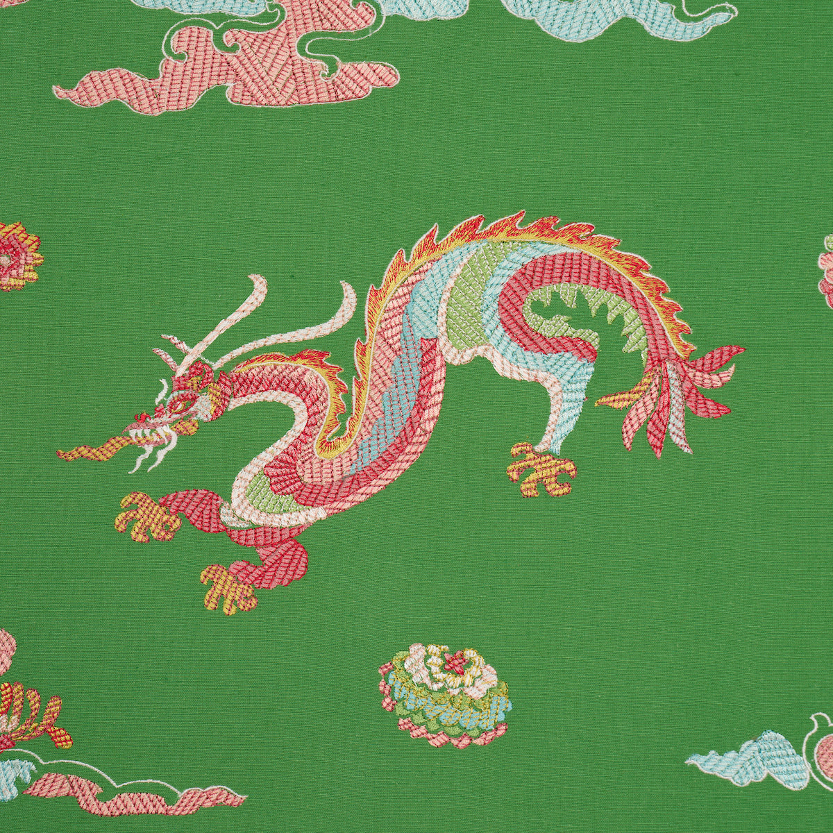 Schumacher Hanlun Dragon Embroidery Green Fabric 78112