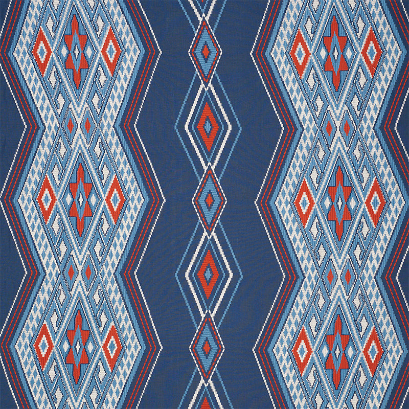 Schumacher Bayeta Embroidery Blue & Red Fabric Sample 78150
