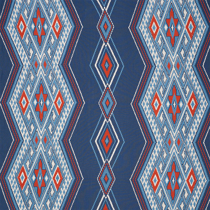 Schumacher Bayeta Embroidery Blue & Red Fabric Sample 78150