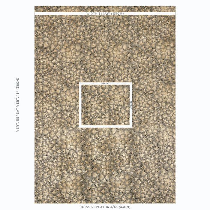 Schumacher Lotus Embroidery Gold Fabric Sample 78340