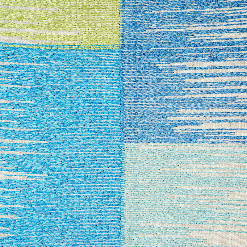 Schumacher Sunburst Stripe Embroidery Blue & Lime Fabric 78401