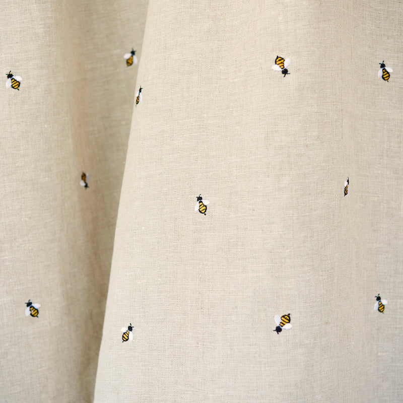 Schumacher Honey Bee Embroidery Natural Fabric Sample 78420