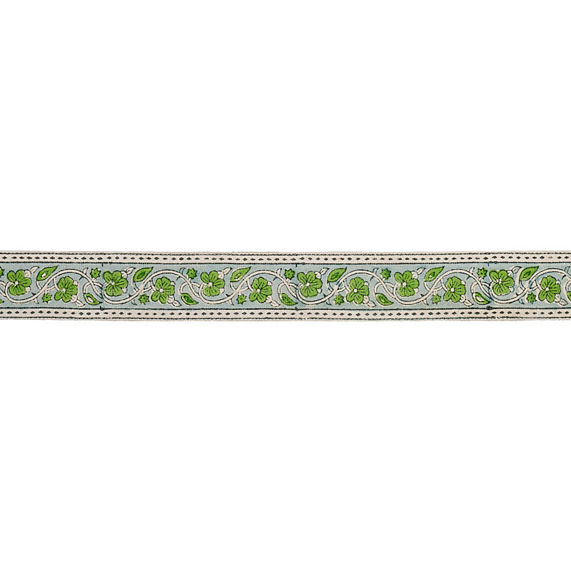 Schumacher Mila Hand Block Print Tape Green Trim Sample 78592
