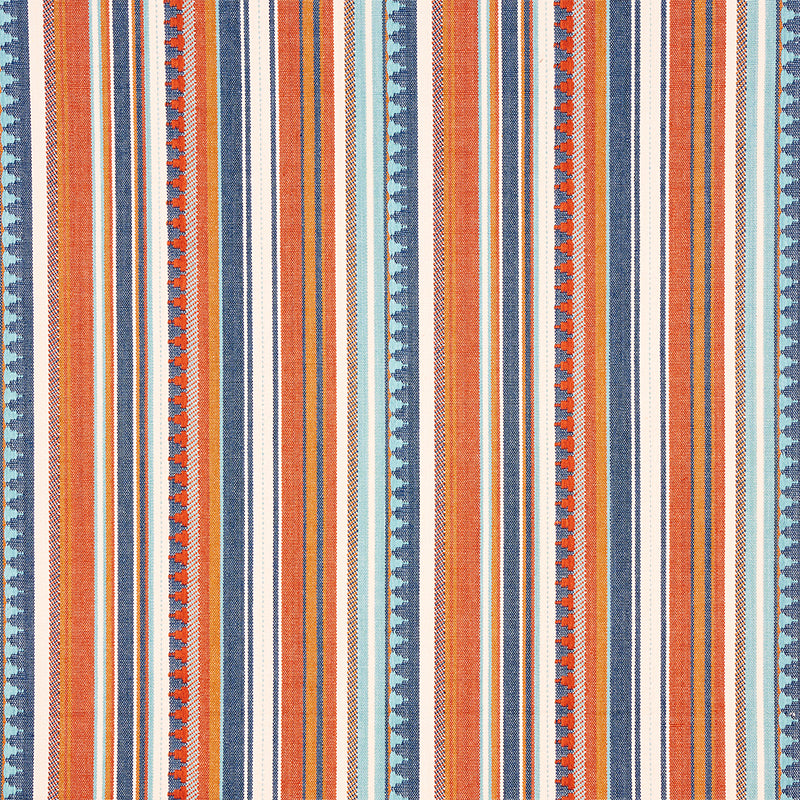 Schumacher Zuni Stripe Blue & Orange Fabric Sample 78730