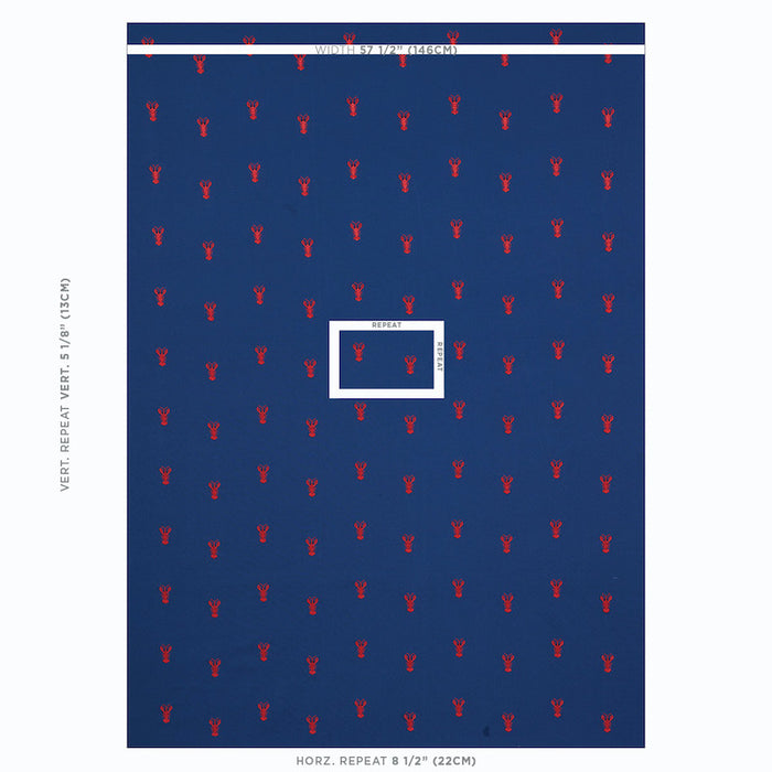 Schumacher Lobster Embroidery Navy Fabric Sample 78800