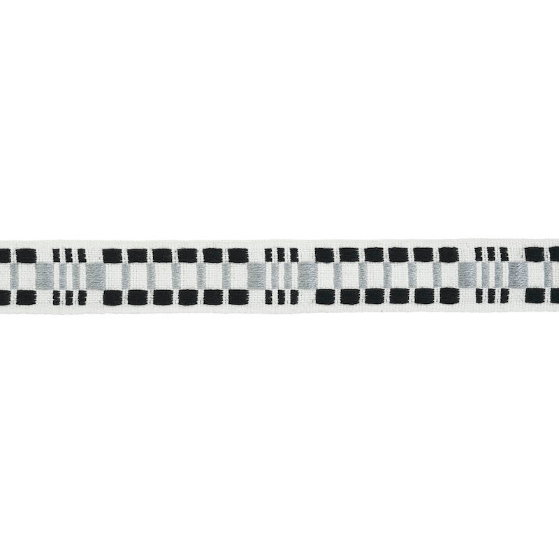 Schumacher Carmo Tape Narrow Silver & Black Trim Sample 78991