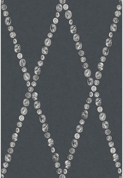 Cole & Son Cammei Silver On Ink Wallpaper 123/4017.CS.0