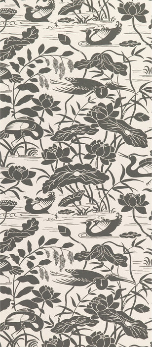 GP & J Baker Heron & Lotus Flower Black/White Wallpaper Sample BW45089.1.0