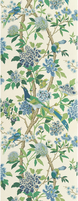 GP & J Baker Hydrangea Bird Emerald/Blue Wallpaper Sample BW45091.1.0