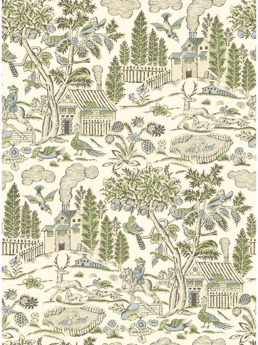 GP & J Baker Home Park Soft Green/Blue Wallpaper Sample BW45143.5.0