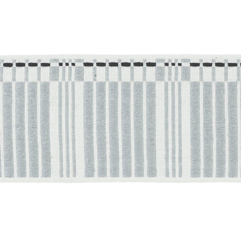 Schumacher Carmo Tape Wide Silver & Black Trim Sample 79211