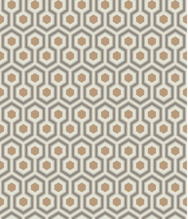 Cole & Son Hicks Hexagon Gold/Taupe Wallpaper Sample 95/3017.CS.0