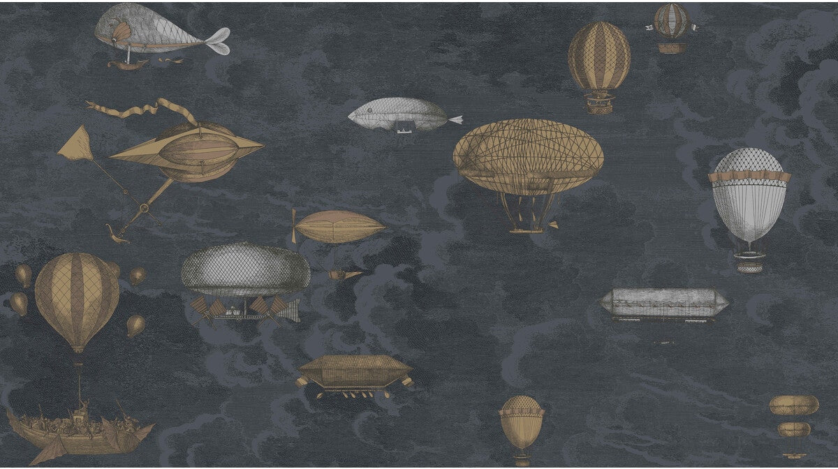 Cole & Son Macchine Volanti Midnight Wallpaper Sample 97/1002.CS.0