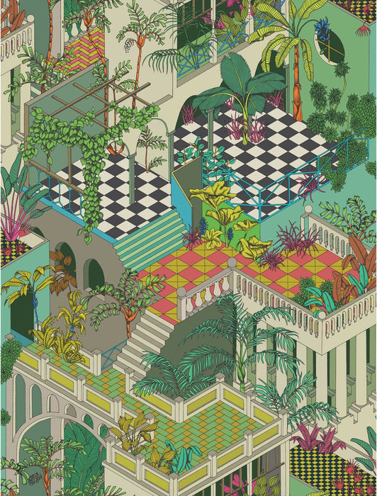 Cole & Son Miami Green And Coral Wallpaper Sample 105/4017.CS.0