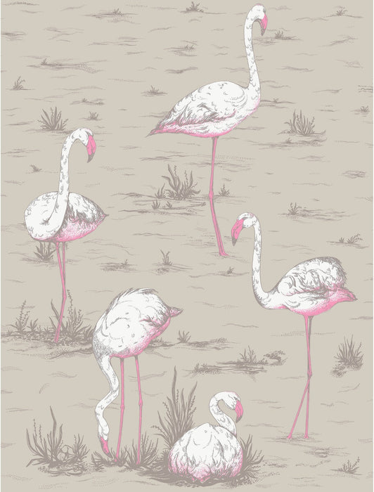 Cole & Son Flamingos Wht/Fuch On Tup Fabric Sample F111/3011L.CS.0