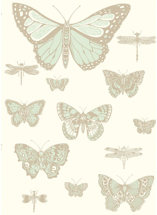 Cole & Son Butterflies & Dragonflies Duck Egg Ivry Wallpaper Sample 103/15065.CS.0