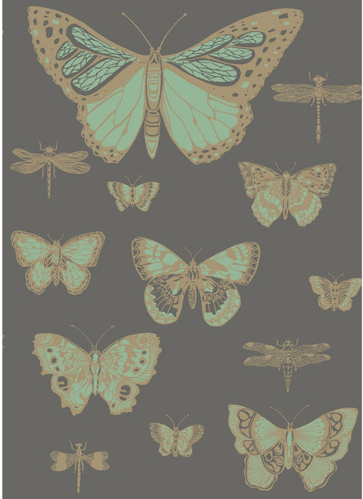 Cole & Son Butterflies & Dragonflies Green On Char Wallpaper Sample 103/15067.CS.0