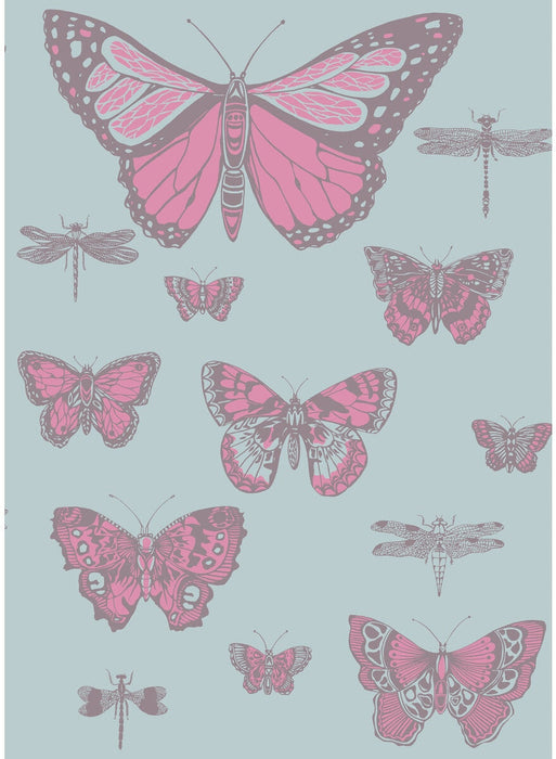 Cole & Son Butterflies & Dragonflies Pink On Blue Wallpaper Sample 103/15062.CS.0