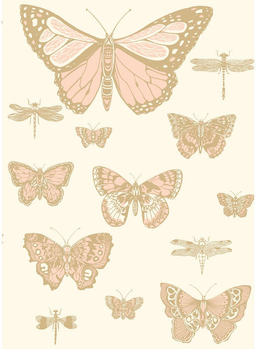 Cole & Son Butterflies & Dragonflies Pink On Ivry Wallpaper Sample 103/15066.CS.0