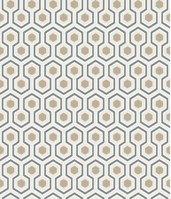 Cole & Son Hicks Hexagon Gilver/Wt/Bk Wallpaper Sample 95/3016.CS.0