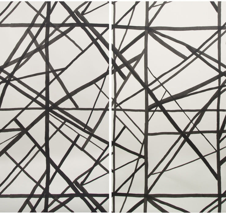 Lee Jofa Modern Channels Paper Ebony/Ivry Wallpaper Sample GWP-3417.816.0