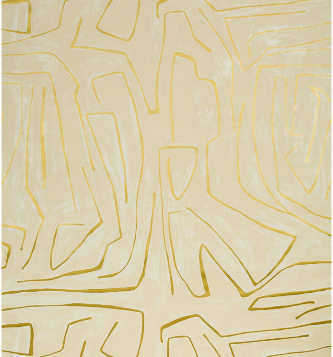 Lee Jofa Modern Graffito Ivory/Gold Wallpaper Sample GWP-3501.140.0