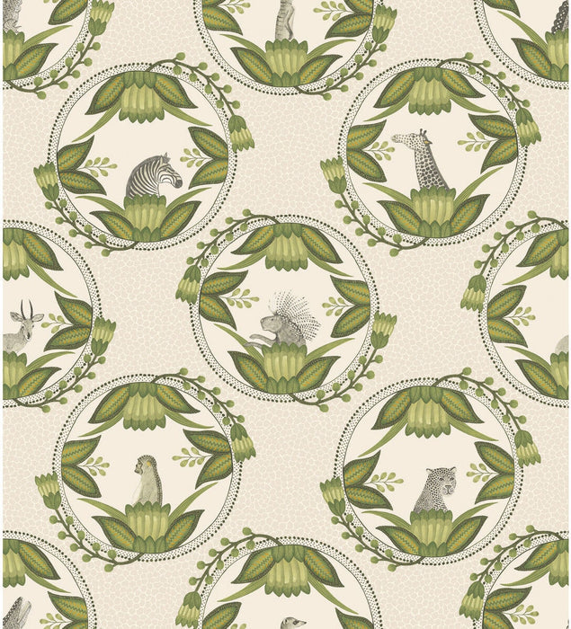 Cole & Son Ardmore Cameos Stone & Green Wallpaper Sample 109/9041.CS.0