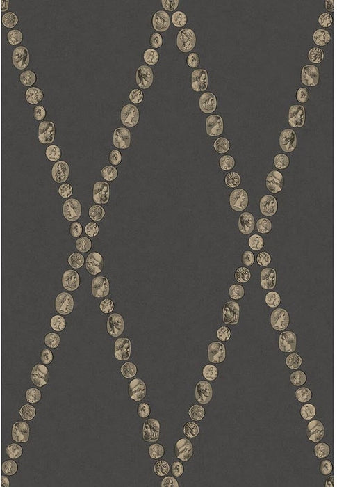 Cole & Son Cammei Gold On Charcoal Wallpaper Sample 123/4018.CS.0