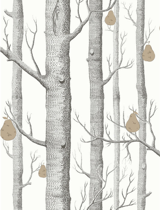 Cole & Son Woods & Pears Blk/Wht/Brnz Wallpaper Sample 95/5027.CS.0