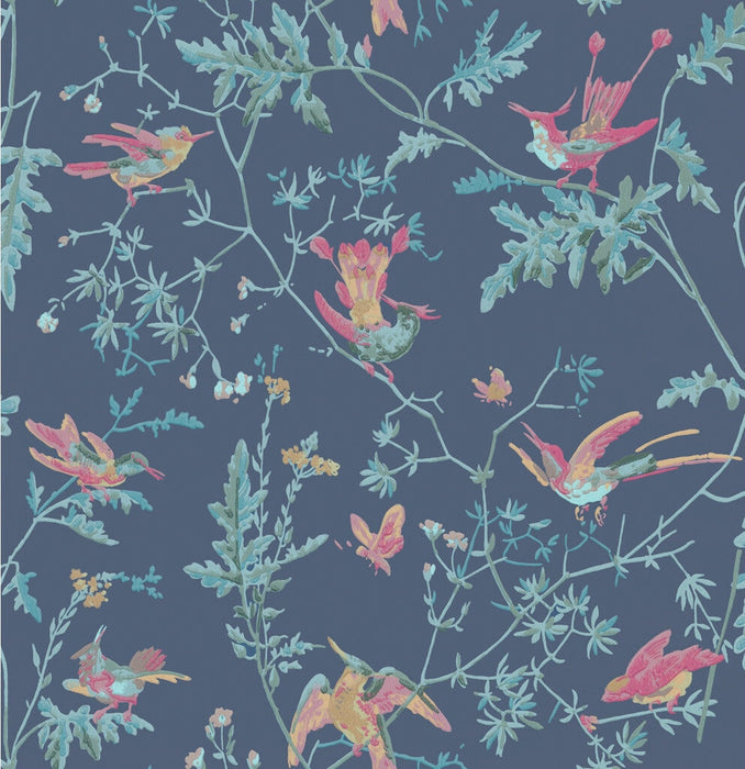 Cole & Son Hummingbirds Indigo Multi-Colour Wallpaper Sample 100/14068.CS.0
