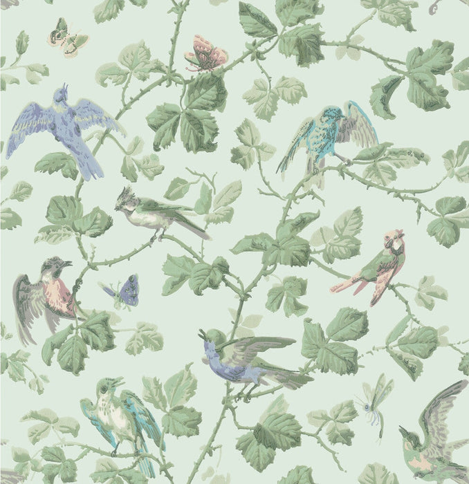 Cole & Son Winter Birds Duck Egg Wallpaper Sample 100/2007.CS.0