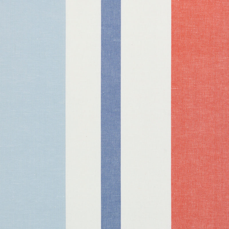 Schumacher Lolland Linen Stripe Sky & Coral Fabric Sample 79662