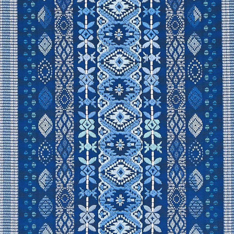 Schumacher Cosima Embroidery Blue Multi Fabric Sample 79680