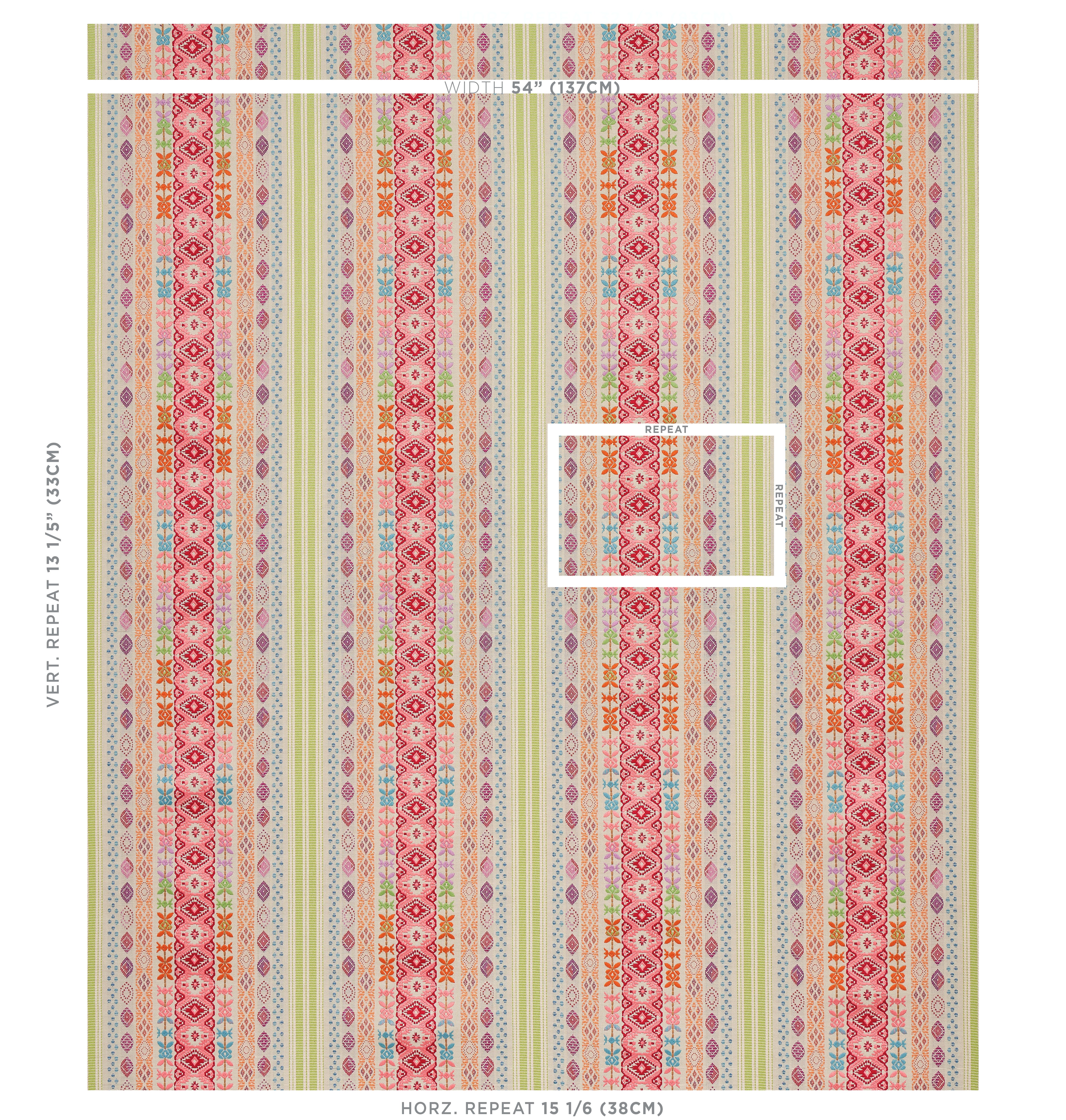 Schumacher Cosima Embroidery Pink Multi Fabric Sample 79682