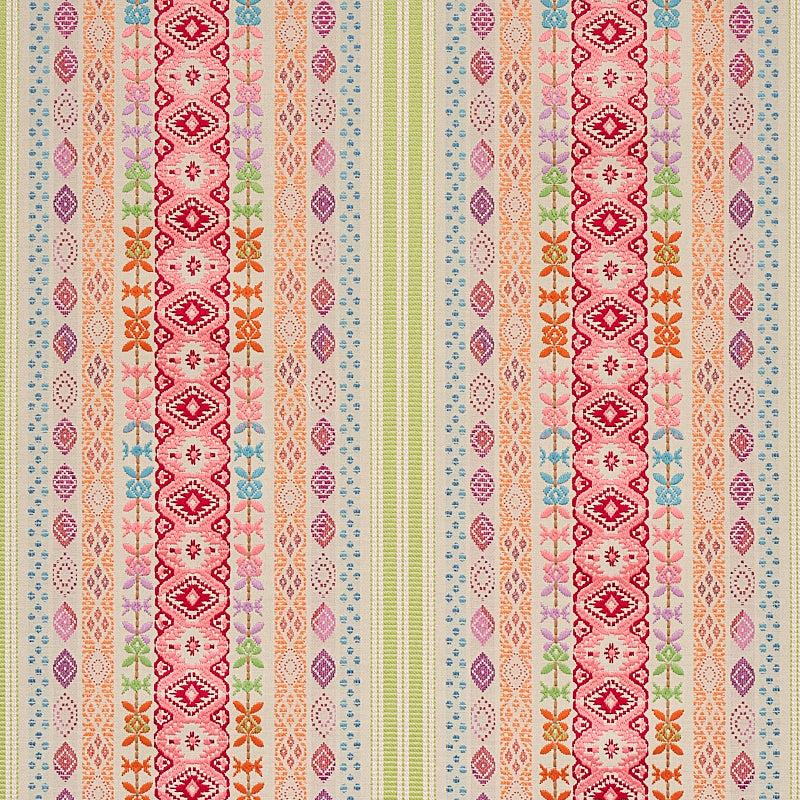 Schumacher Cosima Embroidery Pink Multi Fabric Sample 79682