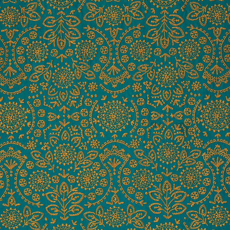 Schumacher Tiana Embroidery Peacock Fabric Sample 79862