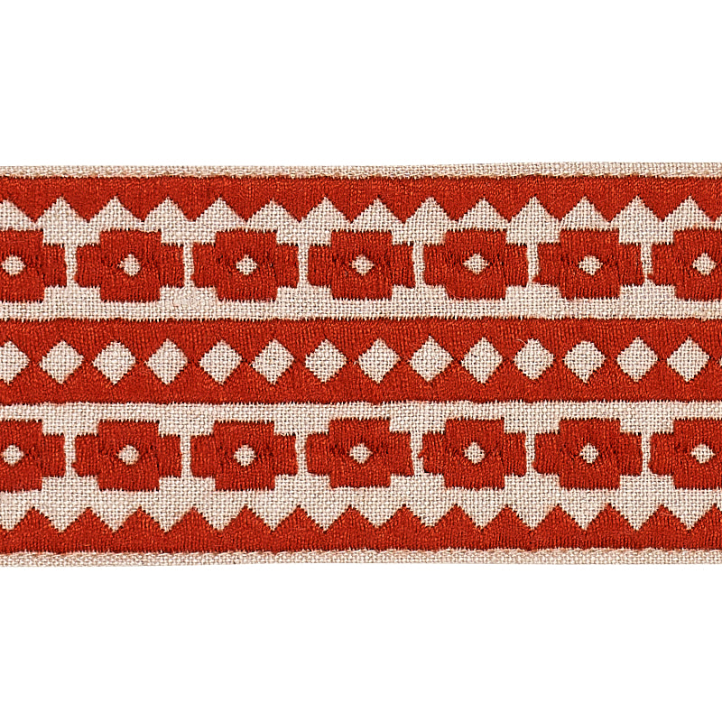 Schumacher Talitha Tape Terracotta On Natural Trim Sample 79921
