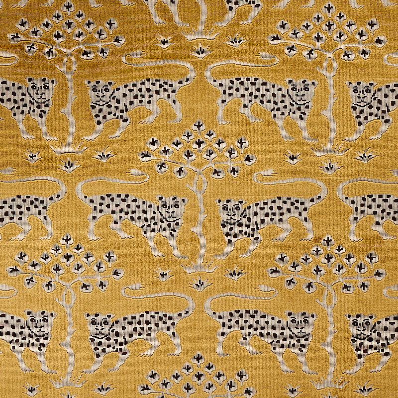 Schumacher Woodland Leopard Velvet Gold Fabric Sample 80081