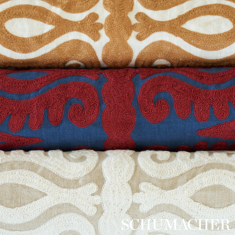 Schumacher Seema Embroidery Gold Fabric 80212