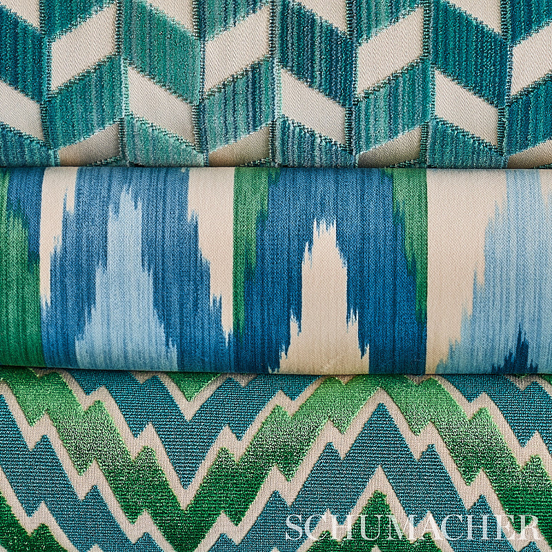 Schumacher Florentine Chevron Velvet Emerald Fabric Sample 80221