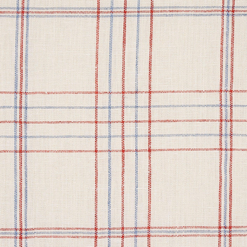 Schumacher Nils Plaid Linen Red Fabric 80300