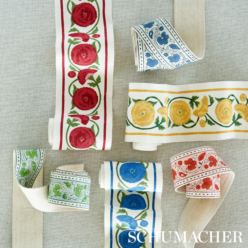 Schumacher Saranda Flower Embroidery Tape Cardinal Trim 80390