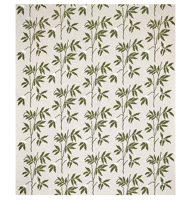 Schumacher Lilla Embroidery Olive On Neutral Fabric 80430