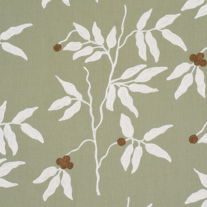 Schumacher Lilla Embroidery Olive Fabric 80433
