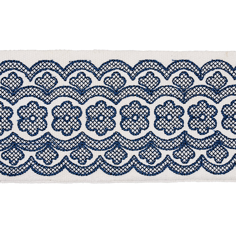 Schumacher Astrid Embroidered Tape Blue Trim Sample 80442