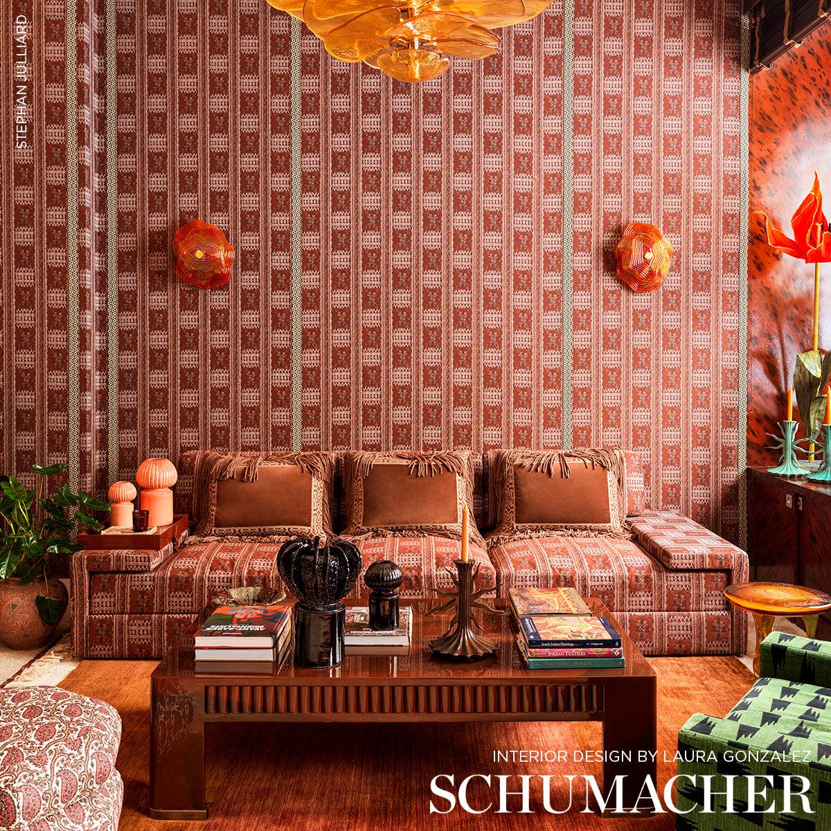Schumacher Maracena Jacquard Red Fabric Sample 80631